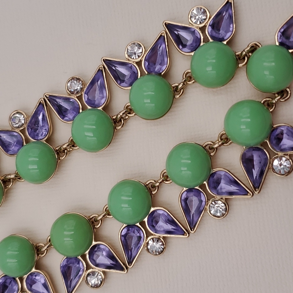 J. Crew Green, Purple & Clear Rhinestone Statement Necklace - Picture 5 of 7